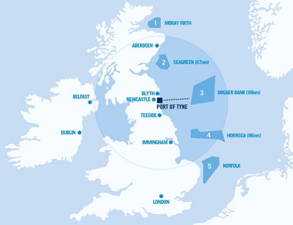 Port of Tyne's close proximity to major offshore wind farms